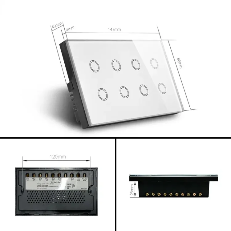 WiFi 4-Gang Smart Touch Screen Glass Panel Wall Switch with Fan Speed Control White - ছবি 3
