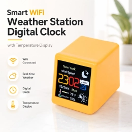 Smart WiFi Weather Station Digital Clock with Temperature Display