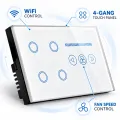 WiFi 4-Gang Smart Touch Screen Glass Panel Wall Switch with Fan Speed Control White thumbnail 1